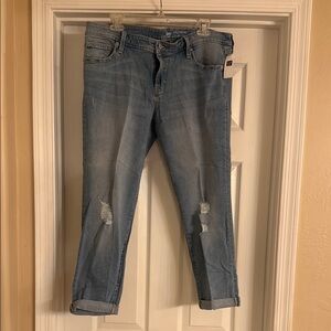 GAP Light Blue Ankle Cropped Girlfriend Jeans with Distressed Details